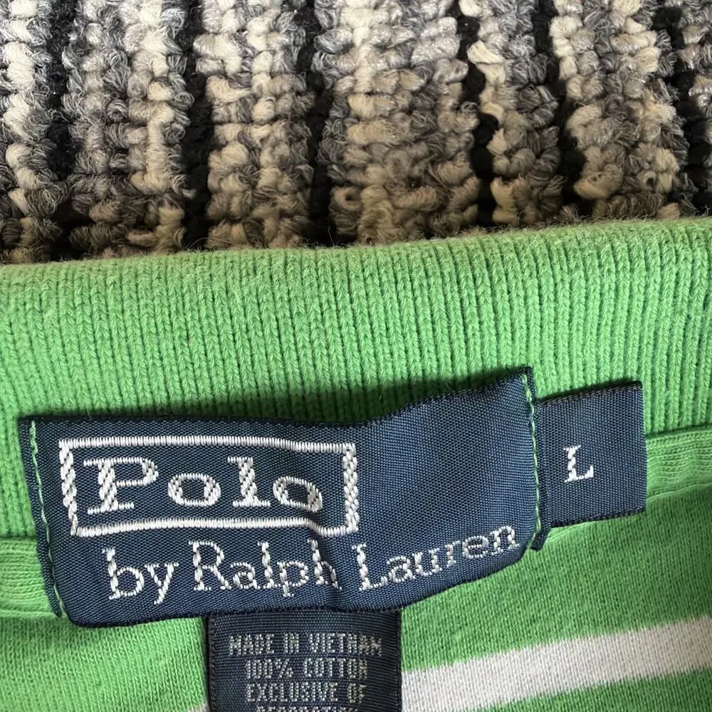 Polo Ralph Lauren Shirt Men's Size L Green White Stripe Preppy Gold Pony
